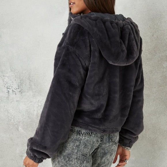 Faux Fur Hooded Bomber Jacket - Picture 2 of 8